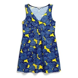 Boden Blue Yellow Abstract Floral Sleeveless V-Neck Dress Size 8 Knee Length
